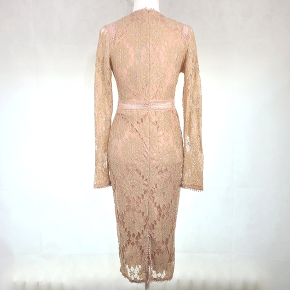 NEW- Pretty Little Things Dusty Pink Long Sleeve Lace Bodycon Dress, Size 6 - Picture 6 of 8